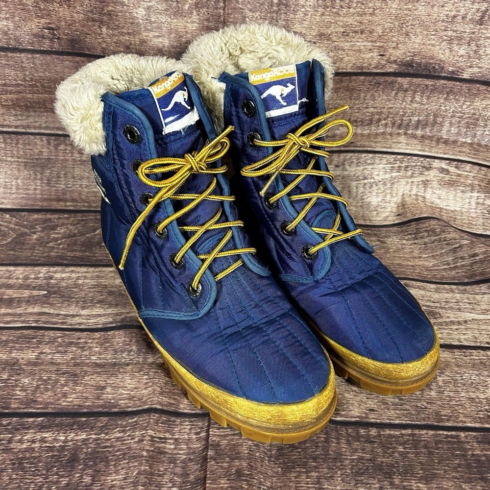 VTG KangaROOS Mens Blue Quilted Faux Fur Water Resistant Winter Boots Pocket 9